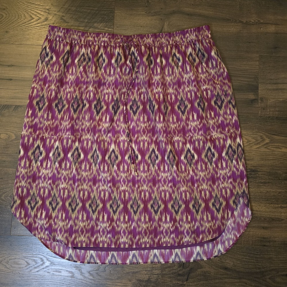 Lauren Ralph Lauren A-Line Skirt Womens‎ 2X Purple Ikat Print Elastic Waist Boho